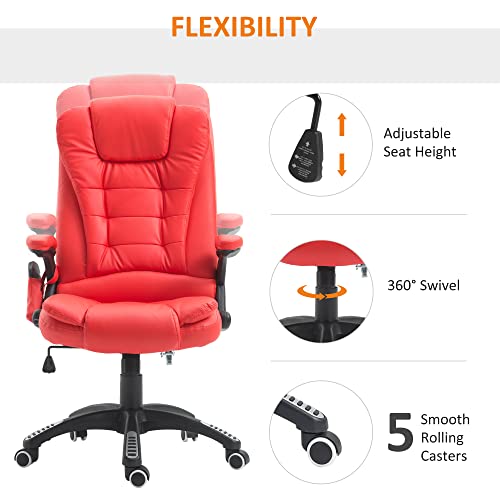 Homcom High Back Executive Massage Office Chair With 6 Point Vibration, 5 Modes, Faux Leather Heated Reclining Desk Chair, Bright Red #TOP4