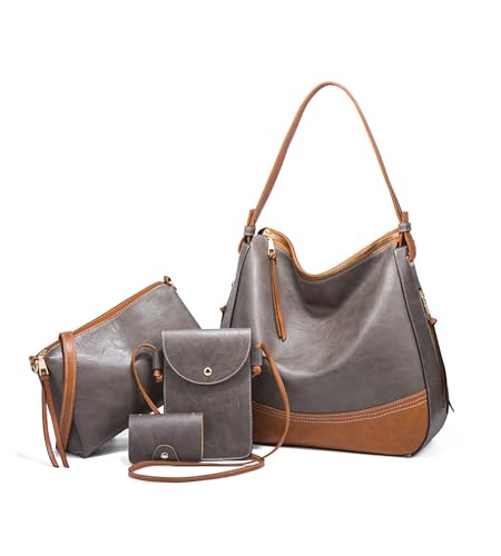 Image of myfriday 4 pcs Large Faux Leather Hobo Bag Set, Crossbody Card Purse Women | Oversized tote, crossbody, phone pouch and card purse keep daily essentials coordinated for travel and boho styling