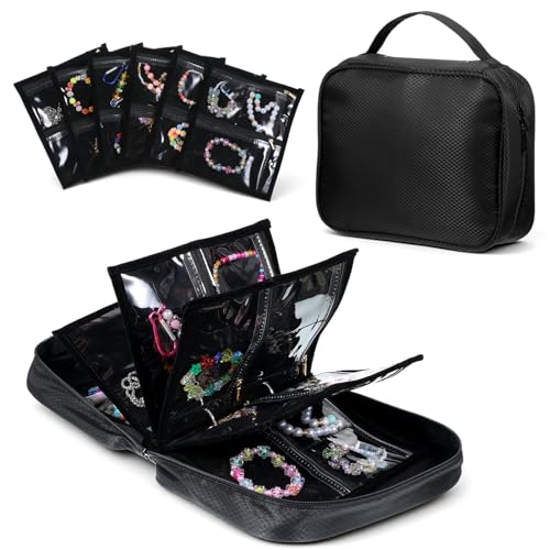 Waterproof Anti-Tarnish Travel Jewelry Organizer Case with Multiple Clear Zipper Pockets, Large Capacity Foldable Jewelry Box with 36 Compartments, Ring Binder Style Storage Bag for Rings, Necklace