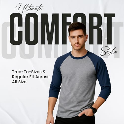 Core Blend Heavy Cotton 3/4-Sleeve Raglan Tee - Casual Men's Jersey Baseball Shirt4