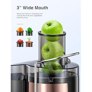 QCen Juicer Machine, 500W Centrifugal Juicer Extractor with Wide Mouth 3” Feed Chute for Fruit Vegetable, Easy to Clean, Stainless Steel, BPA-free (Rose Gold) QCen Juicer Machine 500W Centrifugal Juicer Extractor with Wide Mouth 3 Feed Chute for Fruit Vegetable Easy to Clean Stainless Steel BPA free Rose Gold