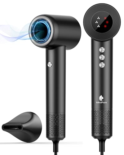 Hair Dryer, High Speed Negative Ionic Blow Dryer with 110, 000 RPM Brushless Motor for Fast Drying, 1500W Low Noise Thermo-Control 4 Temps & 3 Speeds Hairdryer with Magnetic Nozzle for Hair Care, Home