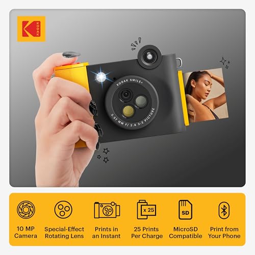Image of Kodak Smile+ 2-in-1 Digital Instant Print Camera & Photo Printer Gift Bundle + Case + Zink 2x3 Sticky Back Photo Paper 20pk + Album + Sticker Sets + Sticker Frames + Hanging Frames + Markers - Black