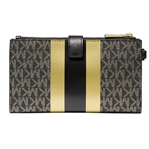 Michael Kors Jet Set Double Zip Wristlet Black/Gold One Size #TOP17