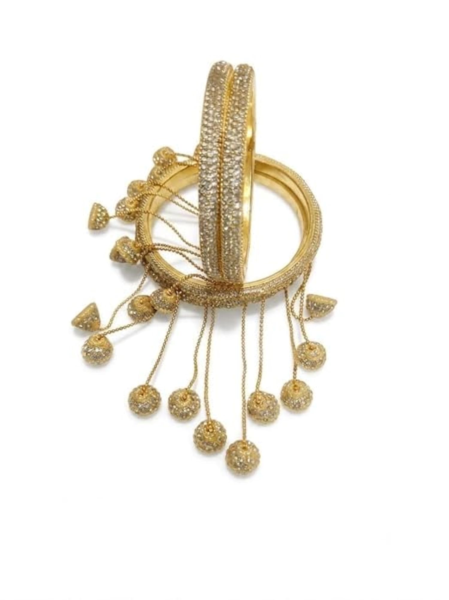 Crystal Stone Bangles Set of 4 with Hanging Ball Charms