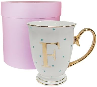 Bombay Duck Alphabet Spotty Metallic Mug Letter R Gold with Aqua Spots, Bone China, White, 1 Count (Pack of 1)