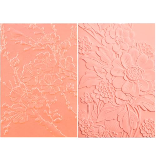 2 carpetas de grabado en relieve 3D para hacer tarjetas, texturas de cerezo, ciruelo, flores, impresiones, fondo, plantillas de plástico para manualidades, álbumes de recortes y otras manualidades de