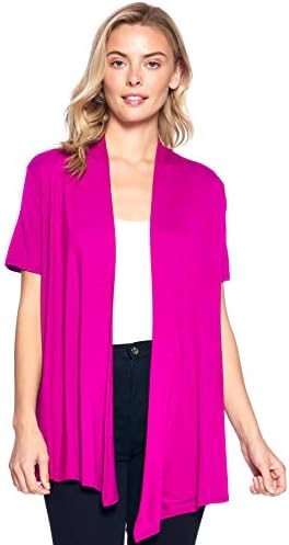 12 Ami Basic Solid Short Sleeve Open Front Cardigan Fuchsia Pink 3X