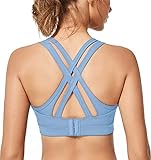 Yvette Women's Criss Cross Back Compression Sports Bra-High Impact Support Full Figure Plus Size Strappy Workout Bra, Classic Blue, L(D-F)