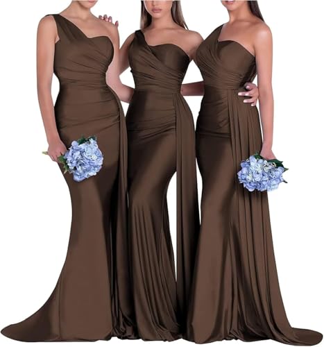 MRLYOUTH Mermaid Satin One Shoulder Bridesmaid Dress Brown US 8