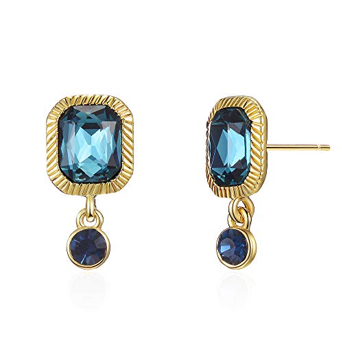 Mytys Sapphire Earrings Studs 18K Gold Blue Crystal Cable Rectangle Dangle Earrings For Women