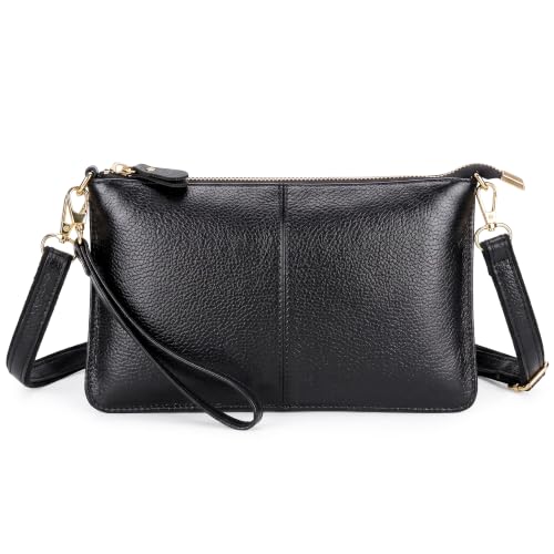 FORRICA Cartera Mujer Bolso Bandolera Pequeño Bolso de Teléfono Móvil Cuero Genuino Crossbody Bolsas Cremallera Monedero con Correas de Muñeca Negro FORRICA Cartera Mujer Bolso Bandolera Pequeño Bolso de Teléfono Móvil Cuero Genuino Crossbody Bolsas Cremallera Monedero con Correas de Muñeca Negro