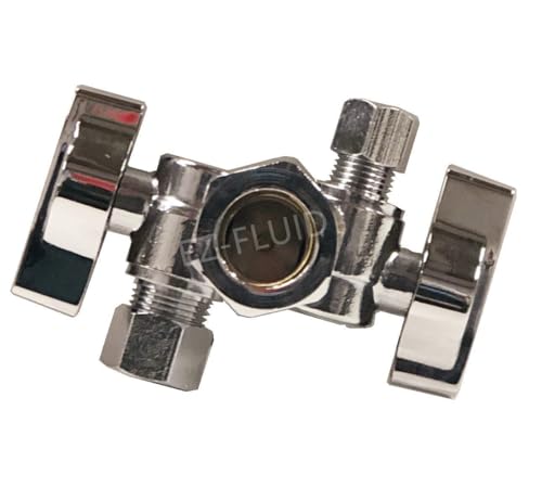 EZ-Fluid 5/8" Comp O.D X 1/4" Comp X 3/8" Comp 1/4 Turn Double Metal Two Handles Dual Outlet Brass Angle Stop Valve Water Shut Off Ball Valve For Water Pipes LF,Faucet Toilet,Dishwasher,Filter(1)