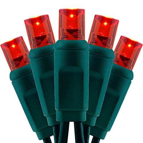 YULETIME Red 5MM LED Christmas Lights, 33 ft 100 Count 4" Spacing One-Piece High Waterproof Wide Angle UL Certified String Light (Red - Green Wire)