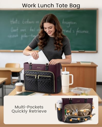 Image of LOVEVOOK Work Bag with Lunch Compartment, 15.6-Inch Teacher Tote for Women