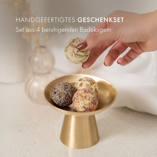 Satin Naturel 4 Luxuriöse BIO Badebomben Vegan – Für den Valentinstag – Wellness Geschenke für Frauen – Luxuriöse Badekugeln – Geschenkideen für Freundin & Ehefrau – Premium Edition
