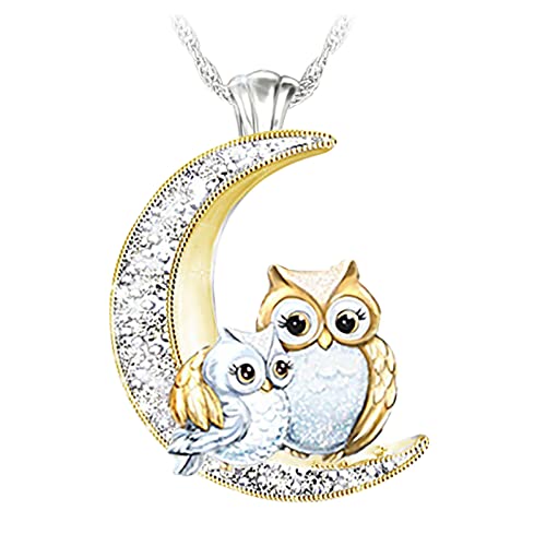 JRFT Damen Halskette aus Edelstahl Eulenkette Geschenke für Sie Frau Freundin Mama Frau Muttertag Halskette Kette Damen Anhänger Halskette für Frauen Schmuck für Damen Mädchen (Gold) Cover