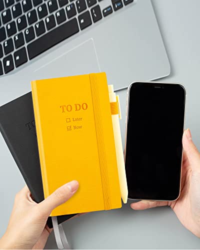 Simpway Pocket To Do List Notebook With Pen Sets, 3.6" X 6.4" Small To Do List Notepad Leather Cover Undated To-Do Checklist Notebook For Home Office Supplies Daily Planner Work Study, Yellow #TOP5