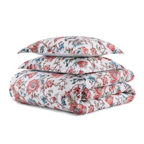 Image of Martha Stewart - Reversible Twin Cotton Percale Comforter Set with Sham | 100% Cotton Percale, Polyester Fill, Includes 1 Sham, Reversible Design, Machine Washable