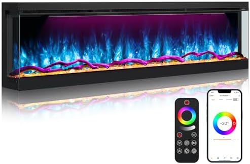 3 Sided Electric Fireplace 72 inch, Smart Wi-Fi Built-in Linear Fire Place Insert with 251RGB Realistic Flames, Low Noise 1500/750W Heater, APP & Remote Control, Crackling Sound and Timer