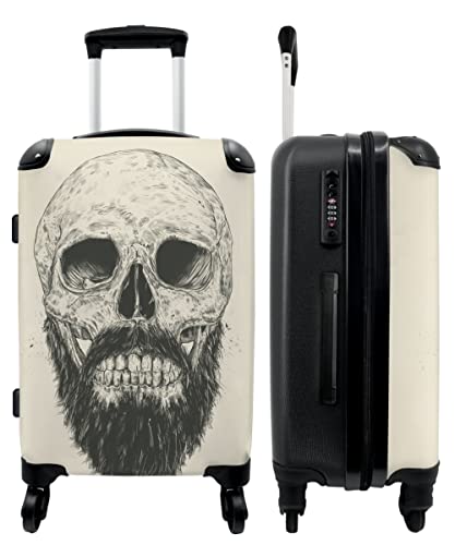 NoBoringSuitcases.com® Koffer groß Trolley Rollkoffer Reisekoffer mit 4 Rollen Fotokoffer - Schädel - Bart - Haare - Totenkopf - 67x43x25cm - 90 Liter