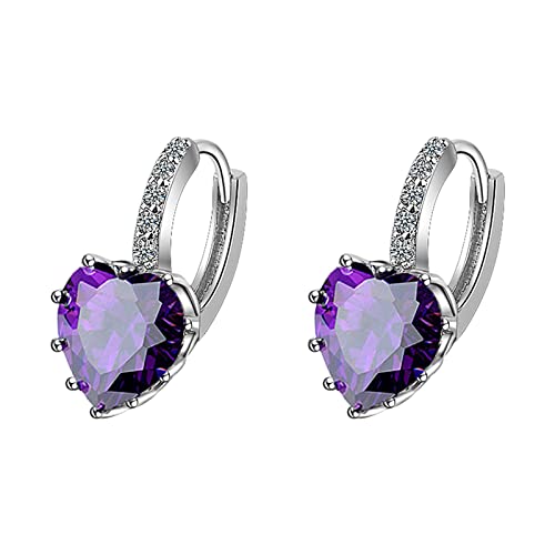Pendientes de aro con clip de corazón y circonita para mujer, aretes largos para adolescentes, talla única, Cobre, circonita, Sin piedra preciosa