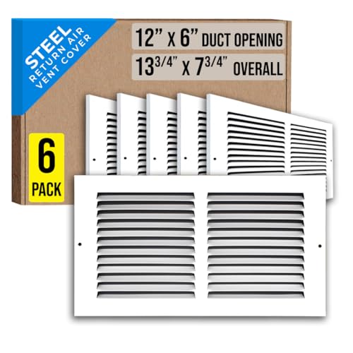 [6 Pack] Fits 12x6 Duct Opening | Steel Return Air Grille by Handua | Vent Cover Grill for Sidewall and Ceiling | White | HVAC Cold Air Intake Grille | Outer Dimensions: 13.75"W X 7.75"