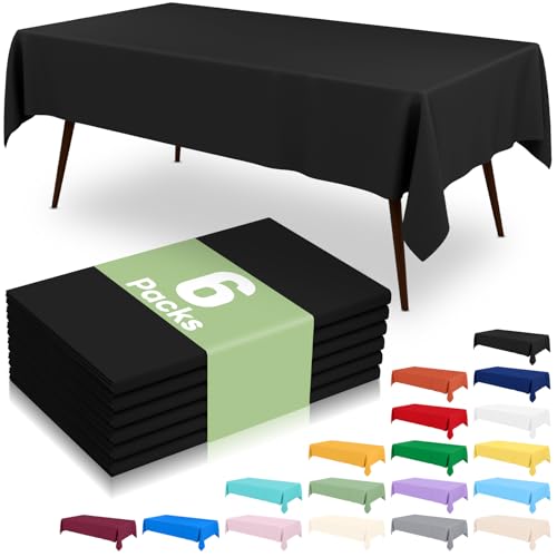 misaya 6 Packs Disposable Plastic Table Cloth, 54 x 108 Inch Waterproof Rectangle Tablecloth, Leakproof & Sturdy Decorative Table Covers for Picnic, Party and Outdoor, Black