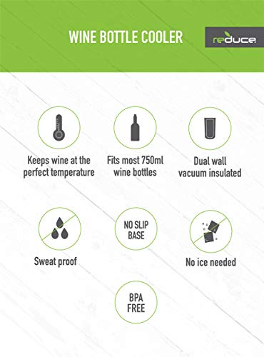 Reduce Wine Cooler Set - Stainless Steel Wine Bottle Cooler Set with 2 12oz Insulated Wine Tumblers - Keep Wine at the Perfect Temperature, No Ice Required, Fits Most Wine Bottles - Denim