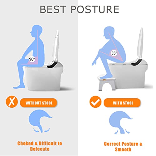 Toilet Stool Wood, Foldable Poop Stool For Adults, 7" Squatting Potty Stool Extra Sturdy & Wide Wooden Toilet Squat Step Stool With Anti-Slip Feet By Cheago,380 Lbs Pure White #TOP3