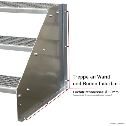 SRM Design 3 Stufen Standtreppe Stahltreppe Wangentreppe Gitterrosttreppe Außentreppe Industrietreppe freistehend Breite 60 cm Höhe 63 cm Weiß ohne Geländer