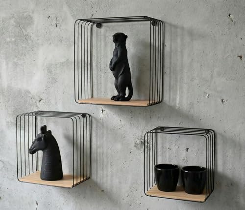 Galeara design Étagère Murale en métal Noir ou Blanc avec Bois de Bambou Cavoo – Facile à accrocher – Étagère Murale décorative Noire – Petite...