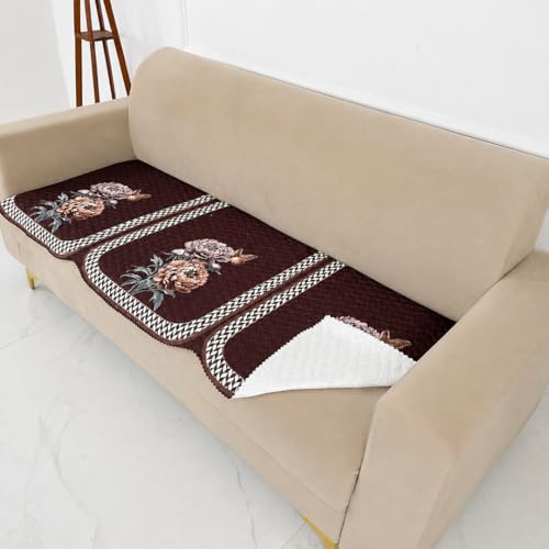 Image of Homerz 'Brooklyn Series' Premium Sofa Cover | Quilted Floral Design | Non-Slip Washable Sofa Protector | Soft Anti Slip Fabric (Ny Brown, 7 (3+2+2) Seater, Only Seat Cover)