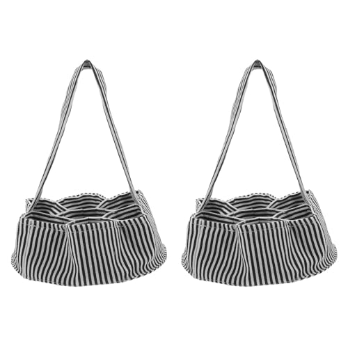 Générique Lot de 2 Paniers à Œufs Compartimentés en Toile Noir et Blanc Rayé, Petit Panier à Œufs de Poule avec 7 Pochettes, pour Ramassage et Transport la Ferme ou Jardin