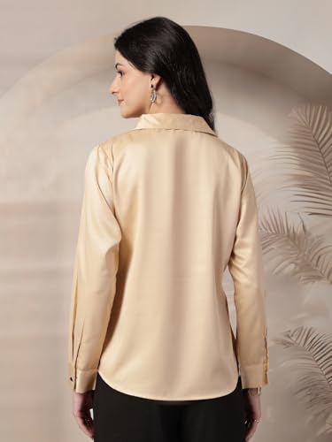 Image of Style Quotient Women Beige Solid Satin Top
