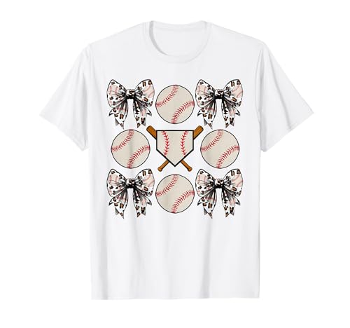 Baseball Team Coquette Bow For Women Girl T-Shirt