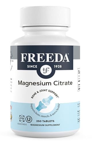 Freeda Magnesium Citrate 400mg Per Serving - High-Absorption Magnesium Citrate Tablets - Essential Mineral for Nerve & Bone Health - Vegan, Kosher, Gluten-Free Magnesium Supplement (250 Ct)
