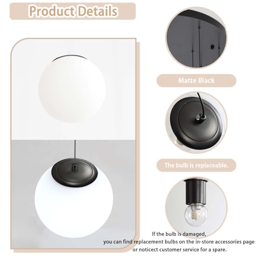 ykolupty 3-Light Globe Pendant Light Modern White Globe Glass Chandelier Black Hanging Fixture for Kitchen Island Foyer Hallway Dining Room by ykolupty - Used condition - Image 4