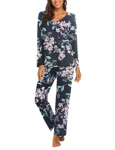 Image of Ekouaer Womens Pajama Sets 2 Piece Lounge Set Fall Winter Pajamas Long Sleeve Pjs Top and Pants Soft Pj Sets Loose Sleepwear