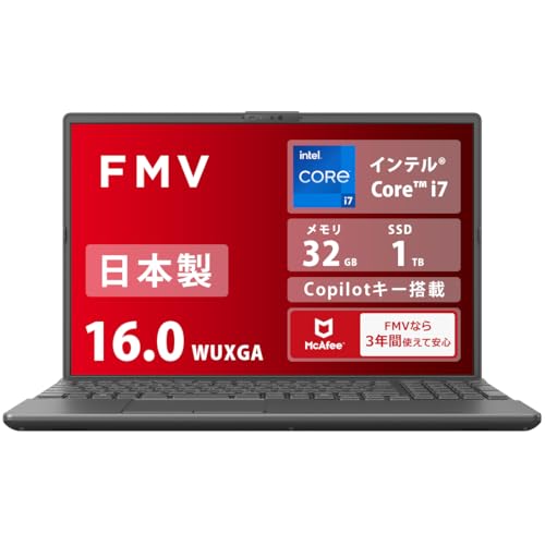 富士通 ノートパソコン 日本製 FMV Note A WA3-K3 (Copilotキー搭載/顔認証対応/Win 11/16.0型/Core i7/32GB/SSD 1TB/スーパーマルチドライブ/Officeなし) AZ_WA3K3_Z941