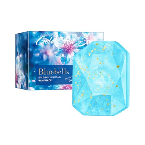 DLZZRS Essential Oil Soap, Rose Flower Gold Foil Diamond Handmade Soap, Gentle Care & Clean Skin Oil-control Moisturizing Bath Bar Soap Deep Nourishes Your Skin, Plant Body Bath Soap (Blue-bells)
