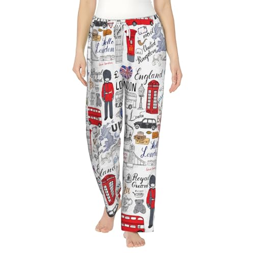 Pantalon pyjama flanelle femme confortable vêtement nuit imprimé à poches bas de nuit chaud I Love London