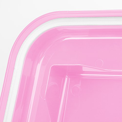 Iris Usa 3-Piece 35 Lbs / 45 Qt Weatherpro Airtight Pet Food Storage Container Combo With Scoop And Treat Box For Dog Cat And Bird Food, Keep Pests Out, Translucent Body, Easy Mobility, Pink #TOP2