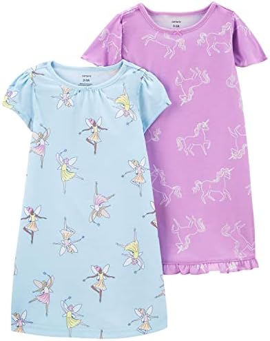 Carter's Girls' 2 Pk Gown Poly (Purple/Blue Unicorns Fairies, 4-5)