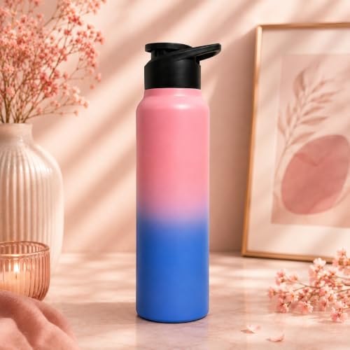 Image of Kin-Kart Water Bottles 1000 ml Stainless Steel Water Bottle 1 Litre | Eco friendly Steel BPA Free Leakproof Water Bottles for School, Office, Home, Gym (GLAM, PINK & BLUE)