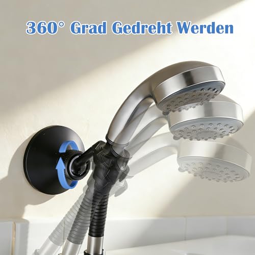 MaciRept Bohrungs - Bedarfender Duschkopfhalter - Sicheres und Rutschfestes Duschhalterung, 360 - Grad Kugelverbindung Verstellbar (schwarz)