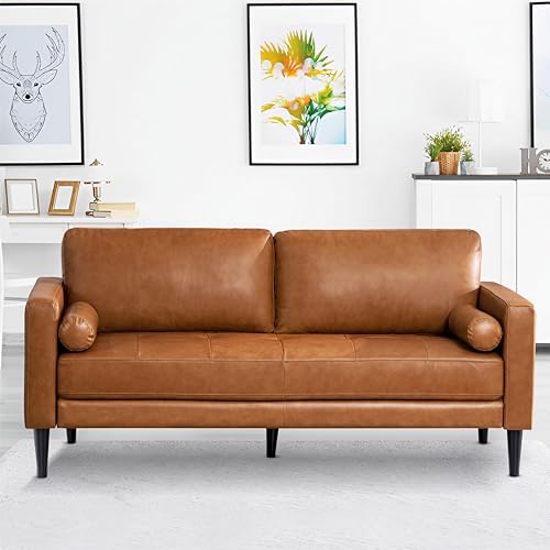 Naomi Home Marisa Leather Couch - Modern Tan Design