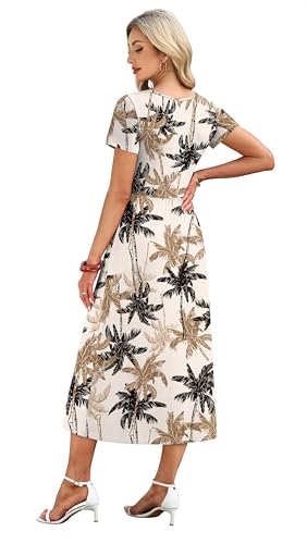 Image of OFEEFAN Summer Dresses for Women Flowy Casual A-Line Midi Dress Beach Vacation Sundresses with Pockets S-2XL
