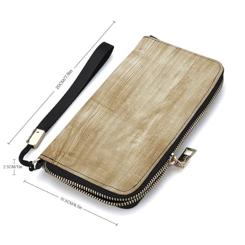 Light Wooden Texture PU Leather Clutch Long Bifold Wallet, Coin Purse Credit Pass Case, Durable Card-Holder Money Storage for Women Men2