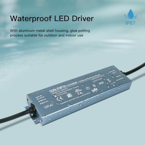 SUNLITOPTO 12V 200W IP67 Waterproof LED Driver, AC120-277V Low Voltage Power Supply Transformer for LED Strip Lights, UL CE TAA Listed by SUNLITOPTO - Used condition - Image 4
